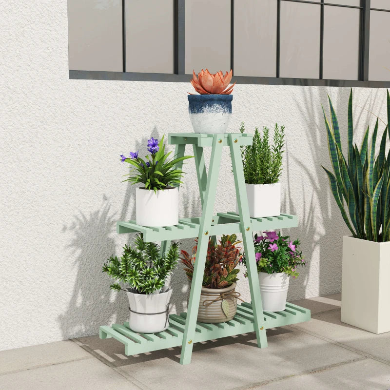 Outsunny Portapiante a 3 Livelli in Legno di Abete per Interni ed Esterni, 76x26x76 cm, Verde Chiaro