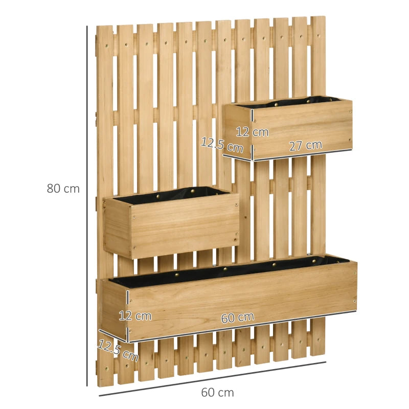 Outsunny Fioriera da Esterno Verticale in Legno con 3 Vasi Rimovibili, 60x16x80cm