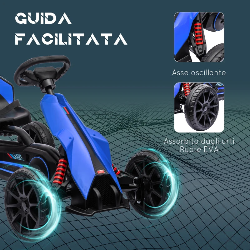 HOMCOM Go Kart a Pedali per Bambini 3-8 Anni con Sedile Regolabile e Ruote in EVA, 100x58x58.5 cm, Blu