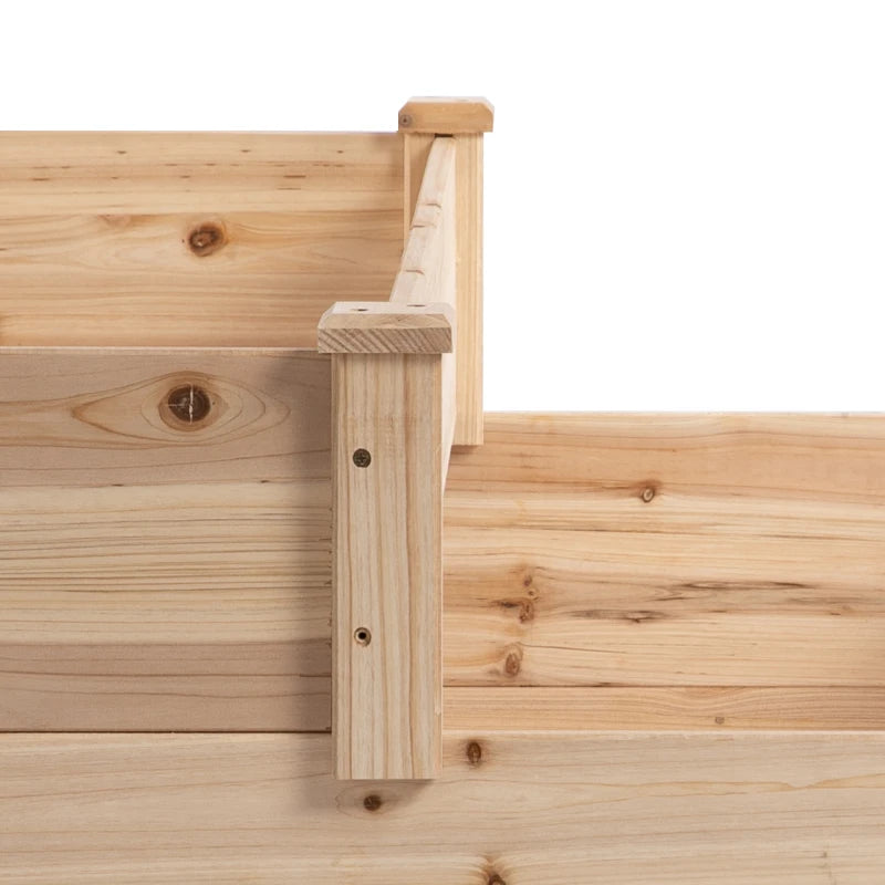 Outsunny Letto per Orto Rialzato a 3 Livelli in Legno Naturale, Fioriera Rialzata da Esterno per Piante, 120x120x56cm