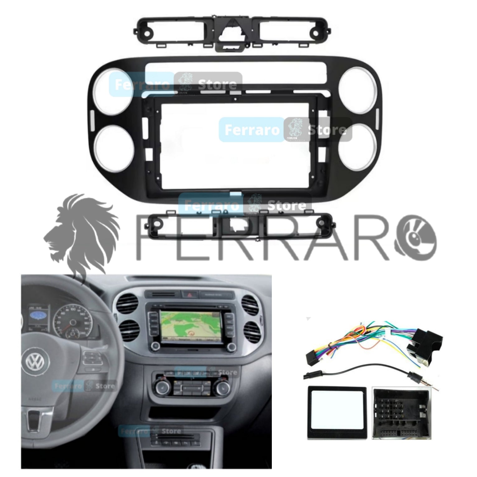 Kit Montaggio Autoradio 9"Pollici Volkswagen Tiguan (2006-2016) Mascherina, Cablaggio Autoradio Android