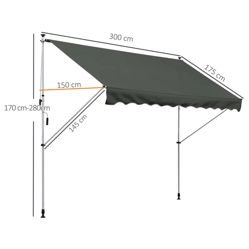 Outsunny Tenda da Sole 3x1.5 m a Bracci con Manovella, Struttura Telescopica in Metallo e Parasole in Poliestere