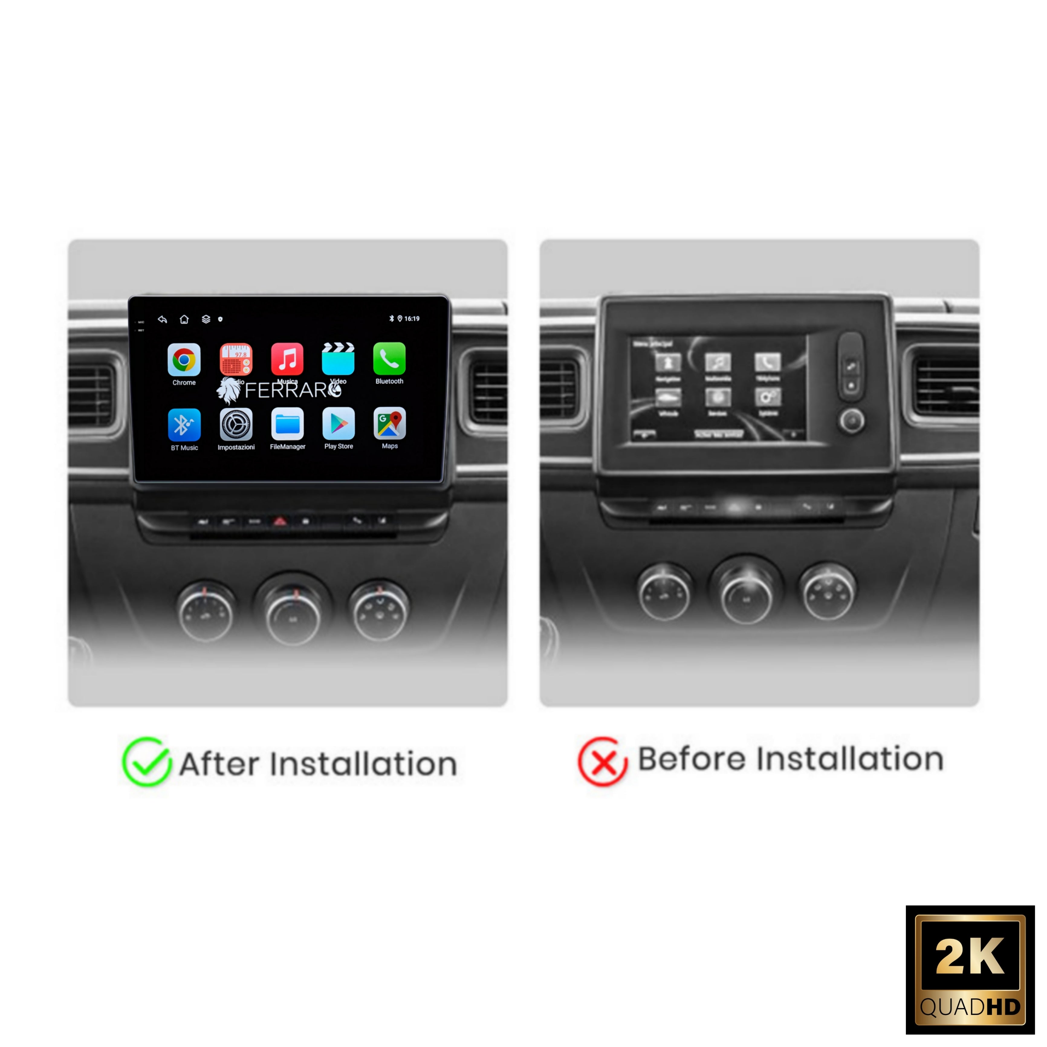 Autoradio per Renault Master | Nissan NV400 | Opel Movano 2 10.1" 2K | 2009-2021 | Android | Bluetooth | CarPlay | Android Auto | 4/64GB Ram