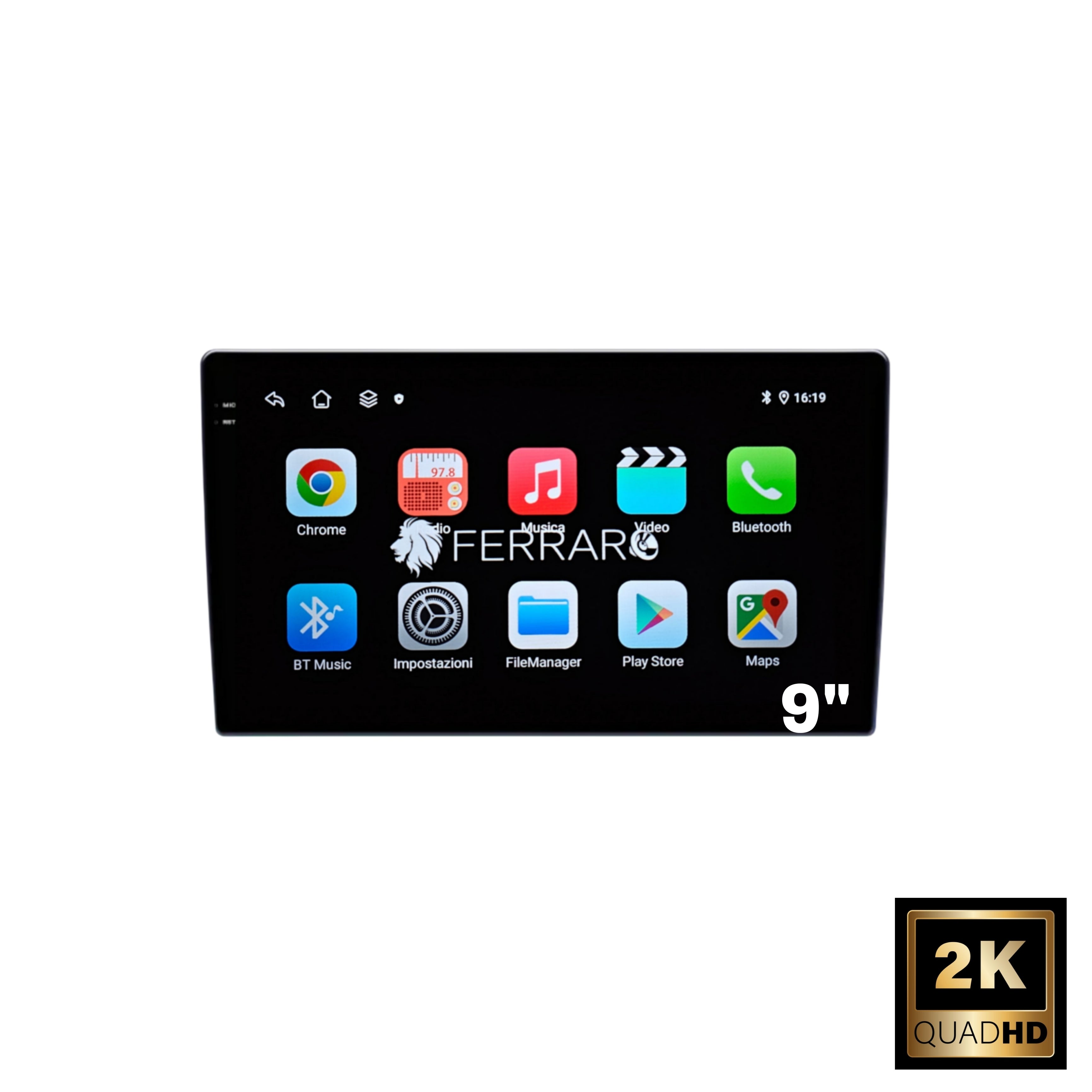 Autoradio Universale Fisso | 2Din 9" 2K | Android | Bluetooth | CarPlay | Android Auto | 12/256GB Ram