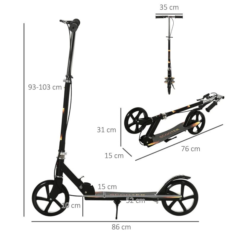 HOMCOM Monopattino per Bambini 7-14 Anni con Manubrio Regolabile su 3 Altezze, 86x35x93/98/103 cm, Nero