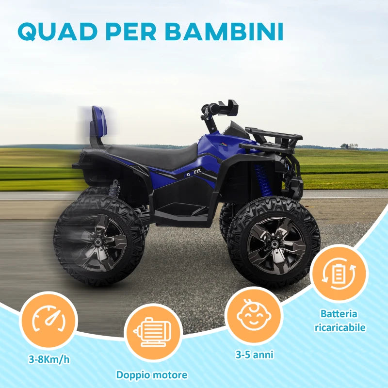 HOMCOM Quad Elettrico per Bambini 3-5 Anni a 12V con Fari e Pedale, in PP e Metallo 100x65x73 cm, Blu
