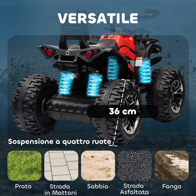 HOMCOM Quad per Bambini Elettrico 12V con Fari e Batteria Ricaricabile, Età 3-5 Anni, 100x65x73cm, Rosso