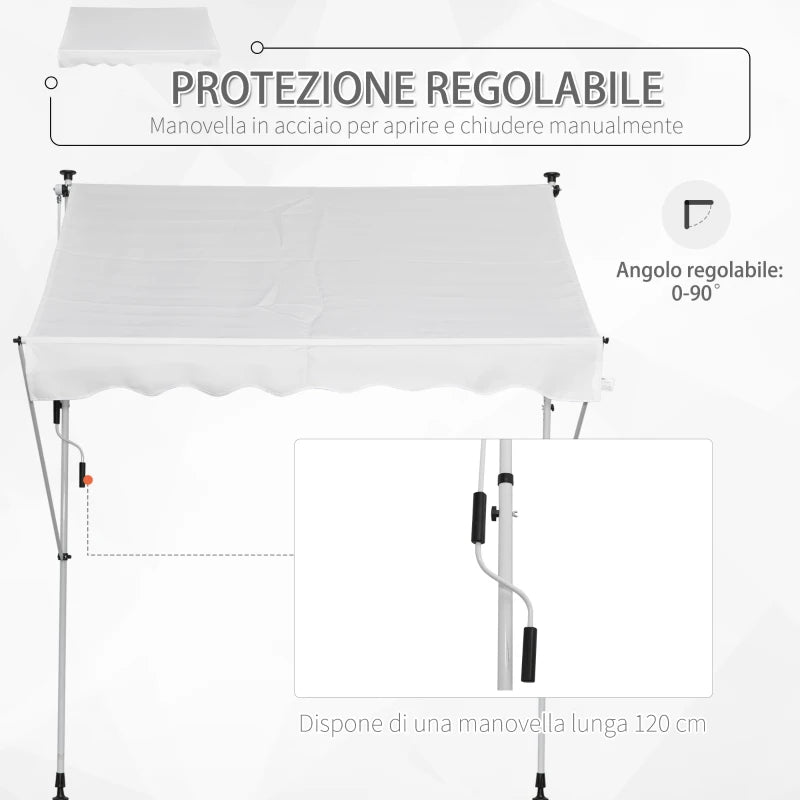 Outsunny Tenda da Sole da Esterno 2x1.5m a Rullo con Manovella, Altezza e Angolazione Regolabile, Bianco