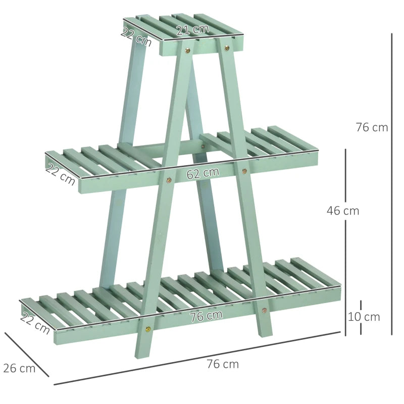 Outsunny Portapiante a 3 Livelli in Legno di Abete per Interni ed Esterni, 76x26x76 cm, Verde Chiaro