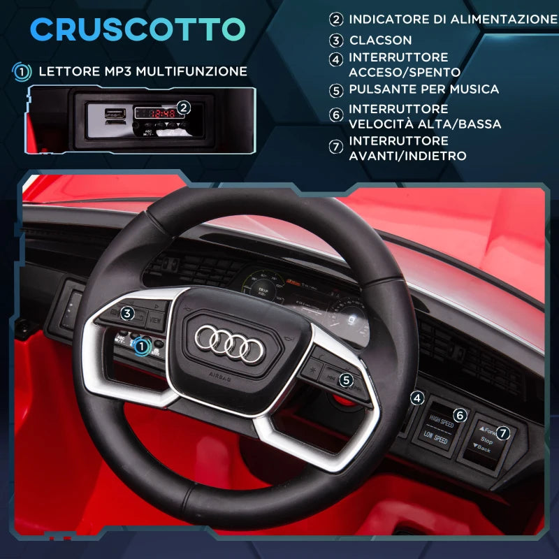 HOMCOM Macchina Elettrica per Bambini 12V con Telecomando, Velocità 3-8km/h, Luci e Musica, Età 3-5 Anni, Rosso