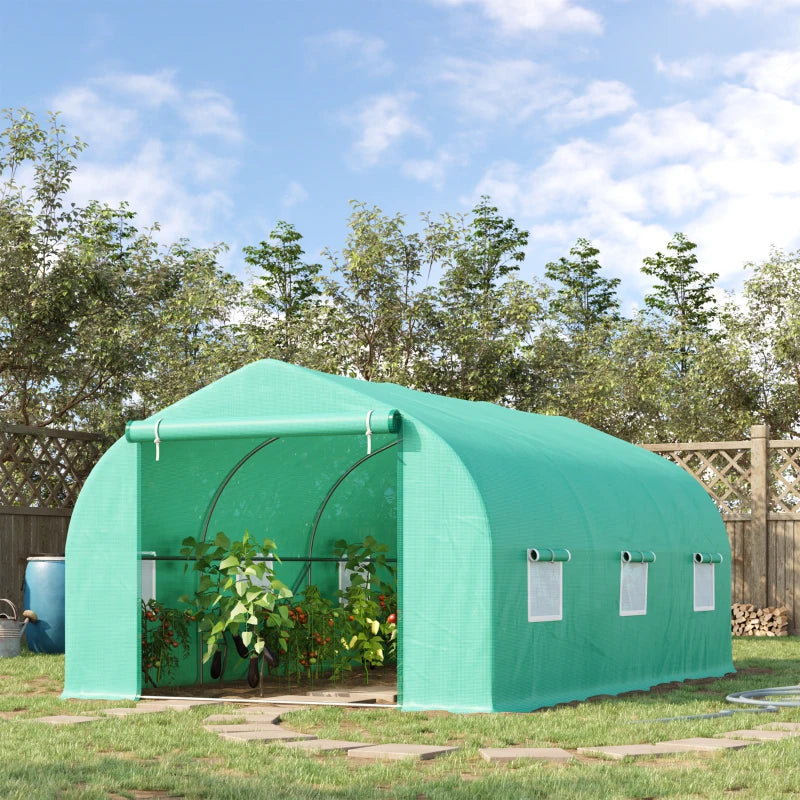 Outsunny Serra per Orto a Tunnel 4.5x3x2m con Tetto Spiovente in PE e Tubi d'Acciaio Verde Scuro