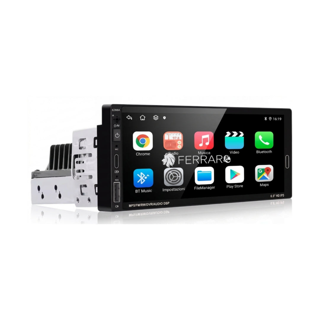 Autoradio Universale Fisso, 1Din 6.9" Pollici, Android, Bluetooth, CarPlay, Android Auto, 2/32GB Ram