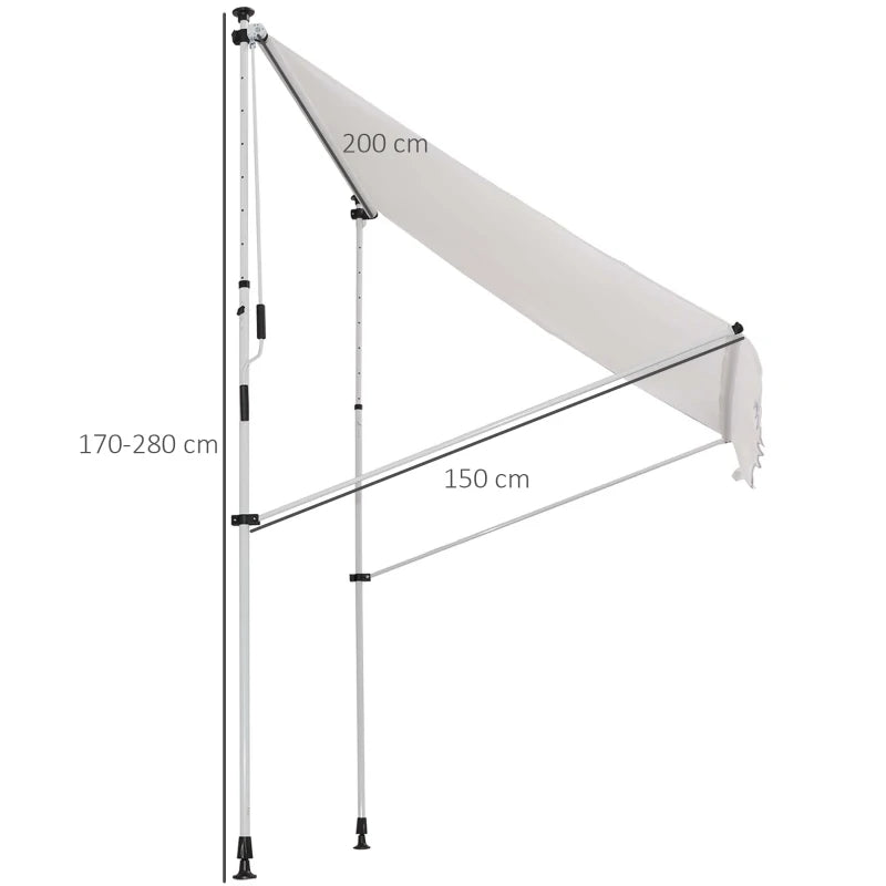 Outsunny Tenda da Sole da Esterno 2x1.5m a Rullo con Manovella, Altezza e Angolazione Regolabile, Bianco