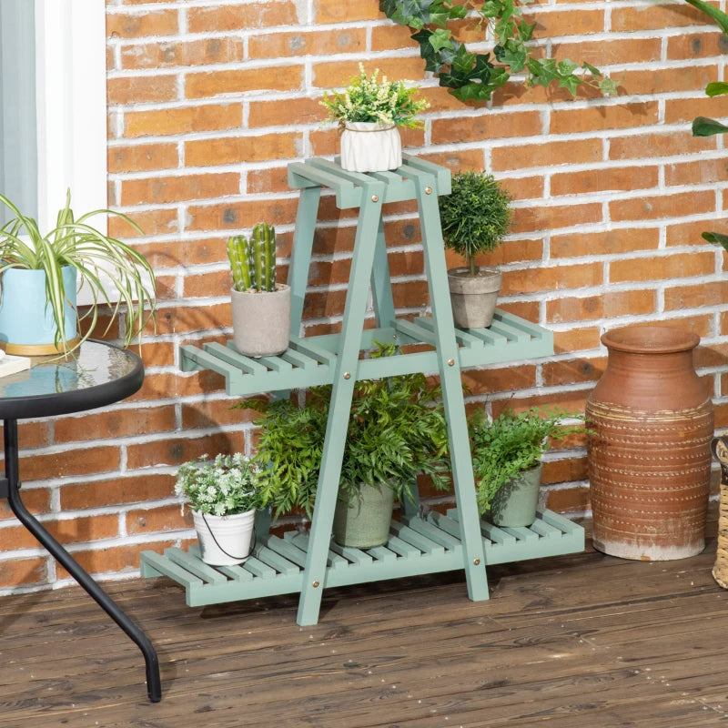Outsunny Portapiante a 3 Livelli in Legno di Abete per Interni ed Esterni, 76x26x76 cm, Verde Chiaro