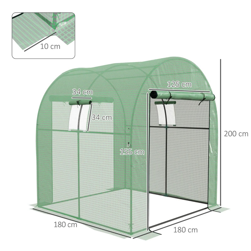 Outsunny Serra a Tunnel per Orto 1.8x1.8x2 m in Acciaio e PE Anti UV con Porte Avvolgibili e Finestre, Verde