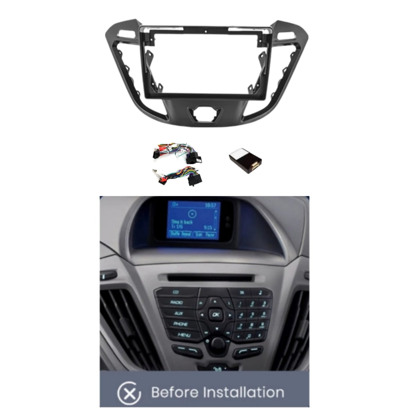 Kit Montaggio Autoradio 9"Pollici Ford Transit/Tournero (2013-2021) Mascherina, Cablaggio Autoradio Android