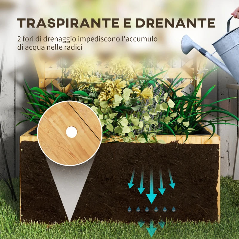 Outsunny Fioriera con Traliccio per Rampicanti, Fori di Drenaggio e 2 Mensole, in Legno di Abete, 76x33x177 cm