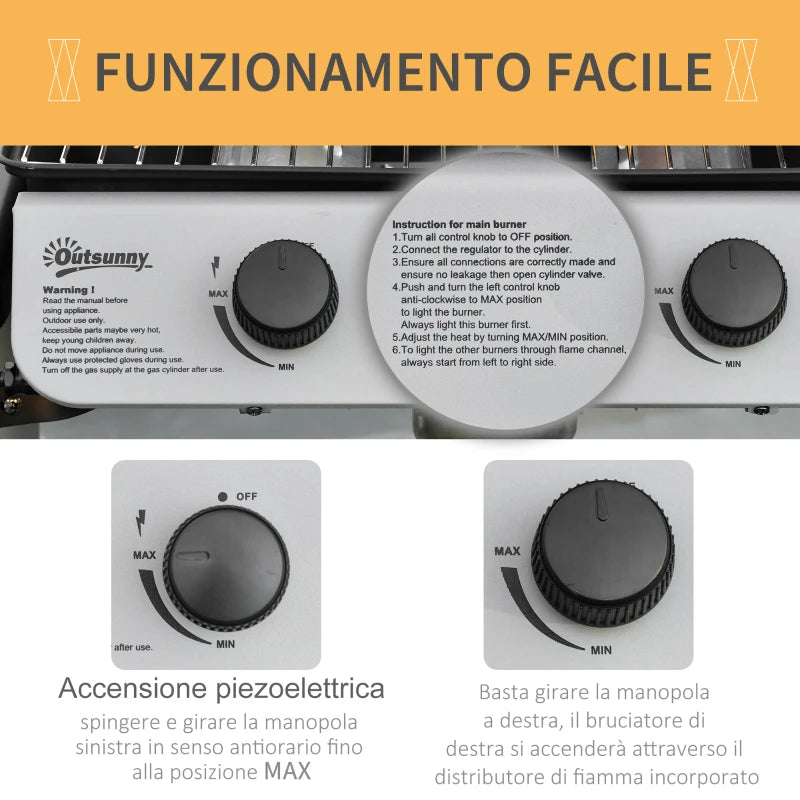 Outsunny Barbecue a Gas con Coperchio, Bruciatori da 5.6kW, BBQ e Ruote, 104x49x99cm