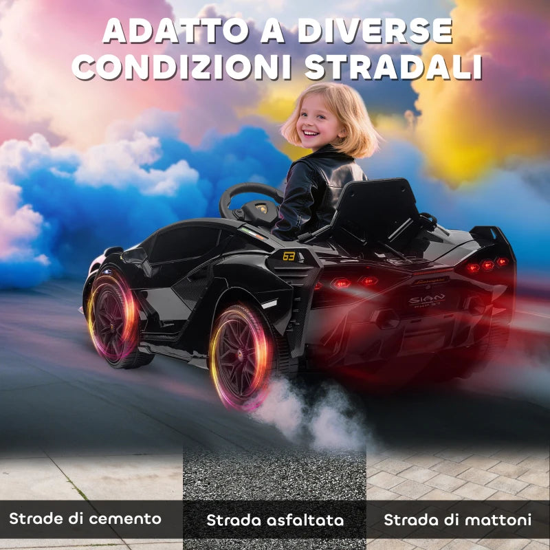 HOMCOM Macchina Elettrica per Bambini 3-5 Anni Lamborghini 12V con Telecomando e Velocità 3-5km/h, Nero