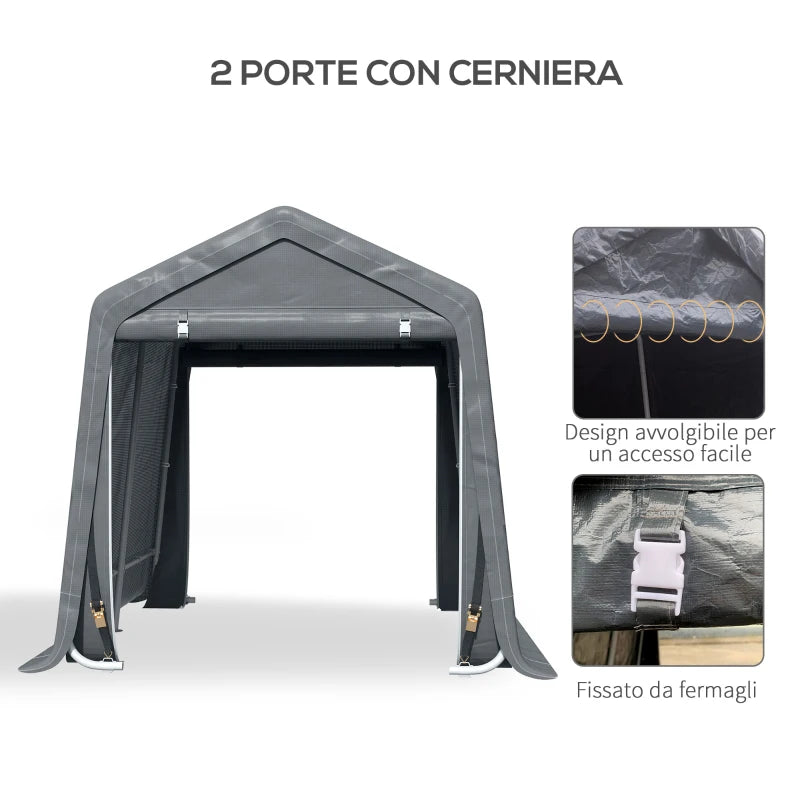 Outsunny Tendone Garage per Auto, Moto e Attrezzi in Metallo e Tessuto PE, 280x240x240cm, Grigio