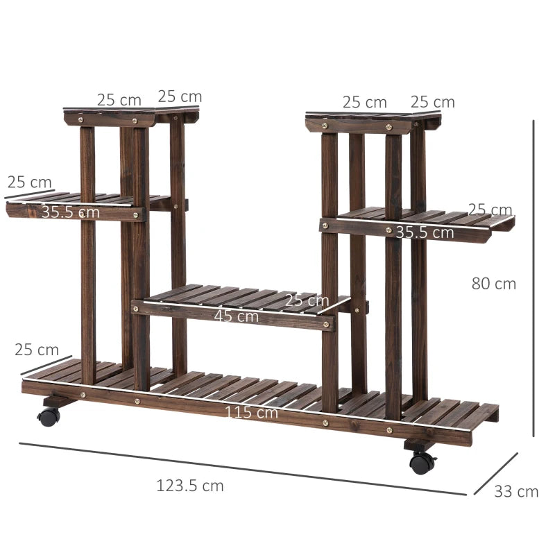 Outsunny Scaffale Portafiori a 4 Livelli, Fioriera da Esterno e Interno in Legno con 4 Ruote, 123.5 x 33 x 80cm