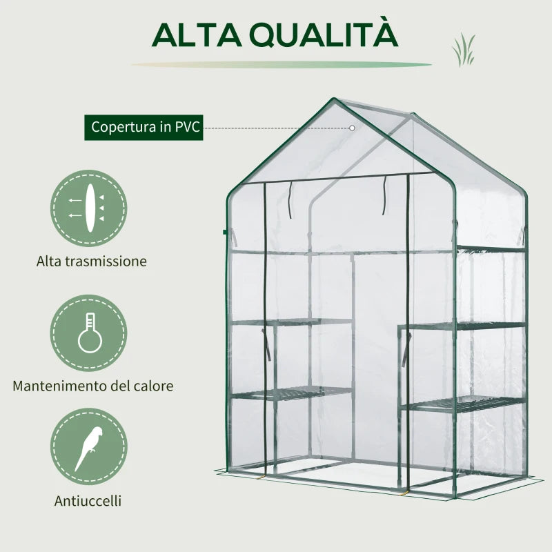 Outsunny Serra da Giardino in PE Impermeabile e Anti UV con Accessori Montaggio, 142x73x195 cm, Verde