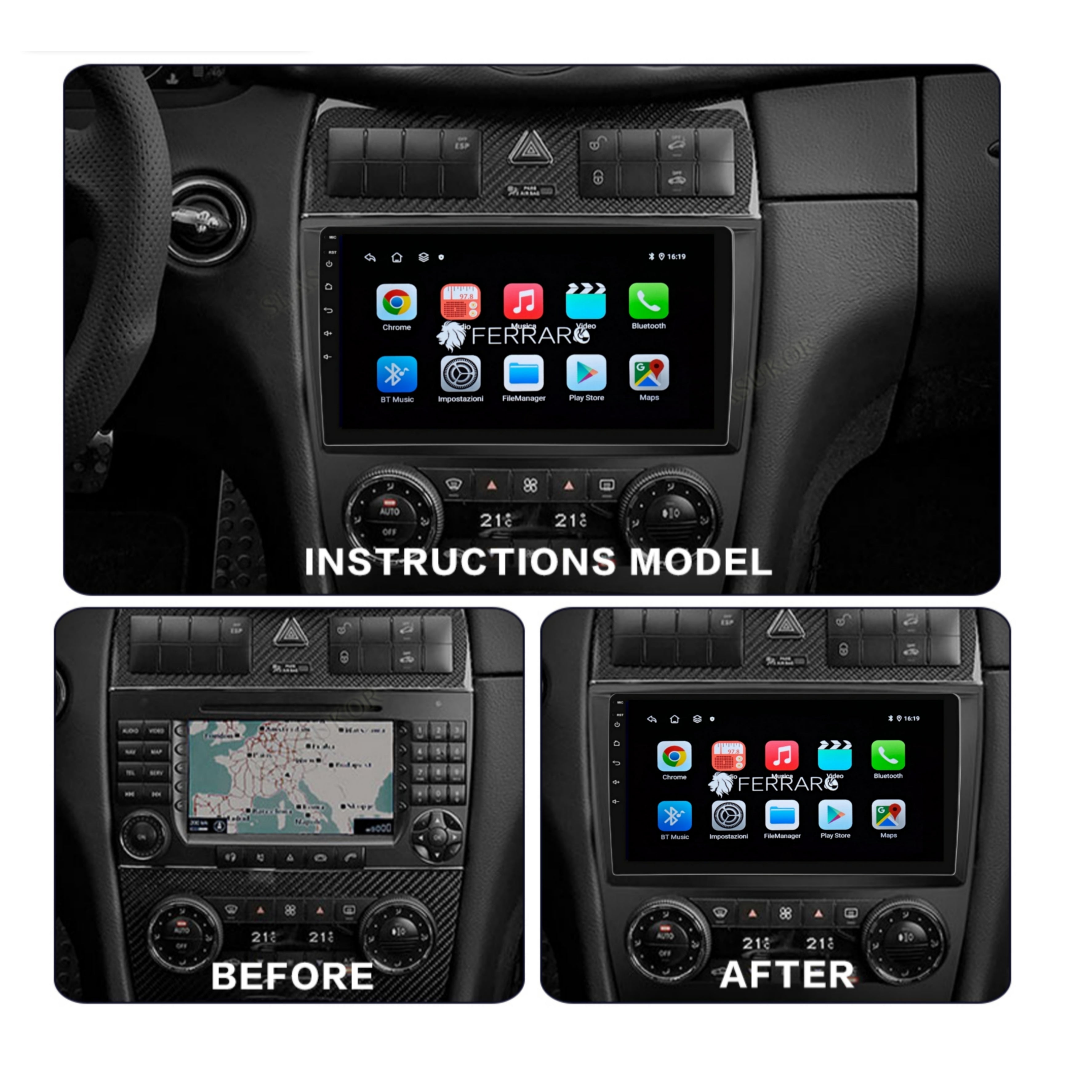Autoradio per Mercedes Classe C 9" | 2005-2009 | Android | Bluetooth | CarPlay | Android Auto | 2GB/4GB/6GB/8GB Ram