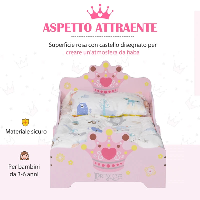 HOMCOM Letto per Bambini con Bordi Rialzati e 6 Gambe in Legno per Cameretta, Lettino per Bimbi da 3-6 Anni, 143x73x60cm, Rosa