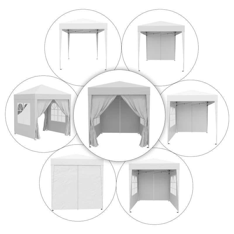 Outsunny Gazebo Pieghevole Pop Up 2x2 m con 4 Pareti Rimovibili in Poliestere e Acciaio, Bianco
