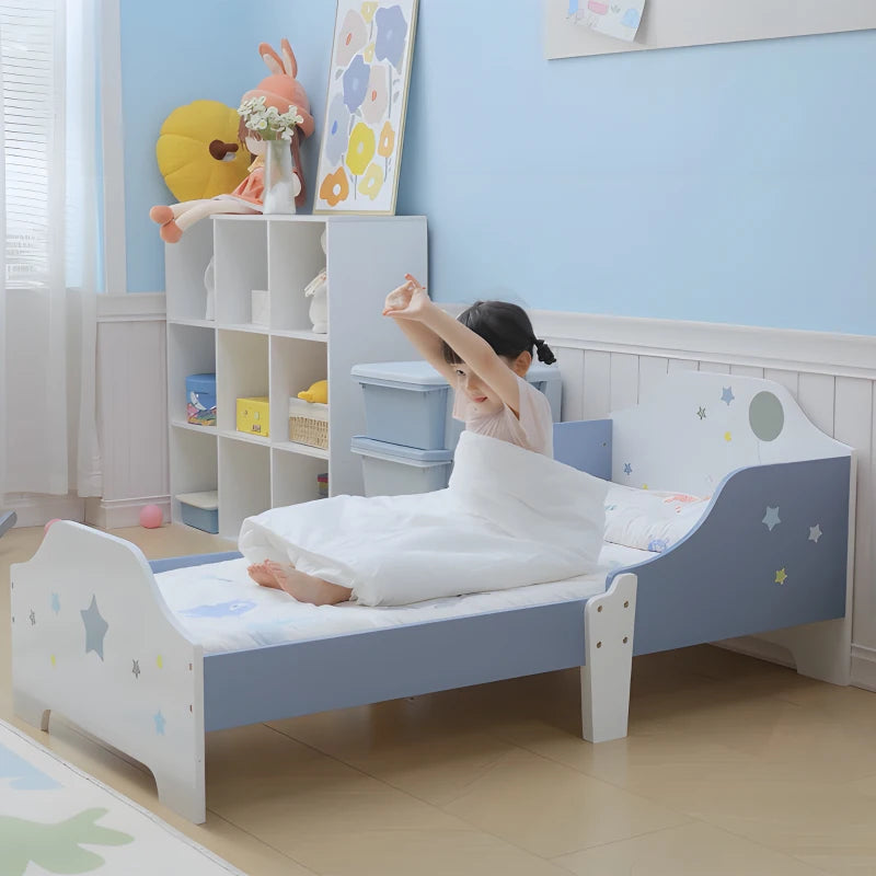 HOMCOM Letto Basso per Bambini e Bambine di +3 Anni con Sponde, Lettino Blu e Bianco, 143 x 74 x 59 cm