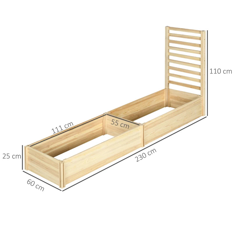 Outsunny Fioriera con Traliccio per Rampicanti e Fondo Aperto, in Legno di Abete, 230x60x110 cm, color Legno