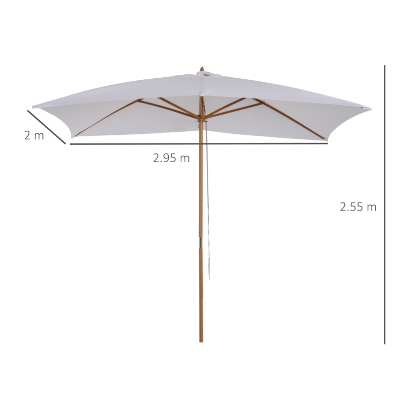 Outsunny Ombrellone m da Giardino 2x3 in Legno Laccato con Copertura Rimovibile, Bianco