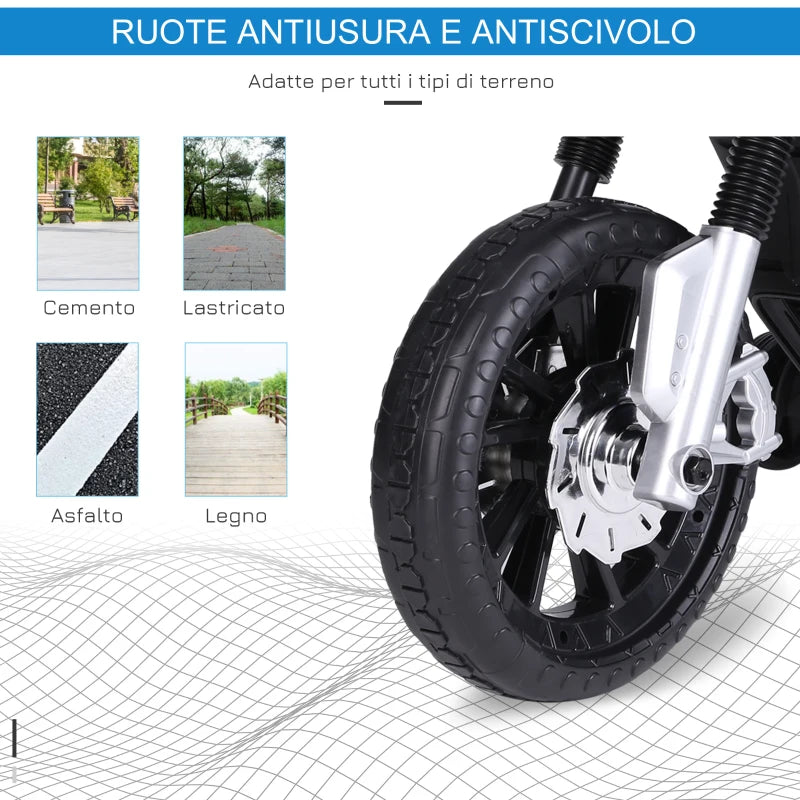 HOMCOM Moto Elettrica per Bambini da 6V con Rotelle e Fari, in PP e Metallo, 105x52.3x62.3 cm, Azzurro e Nero