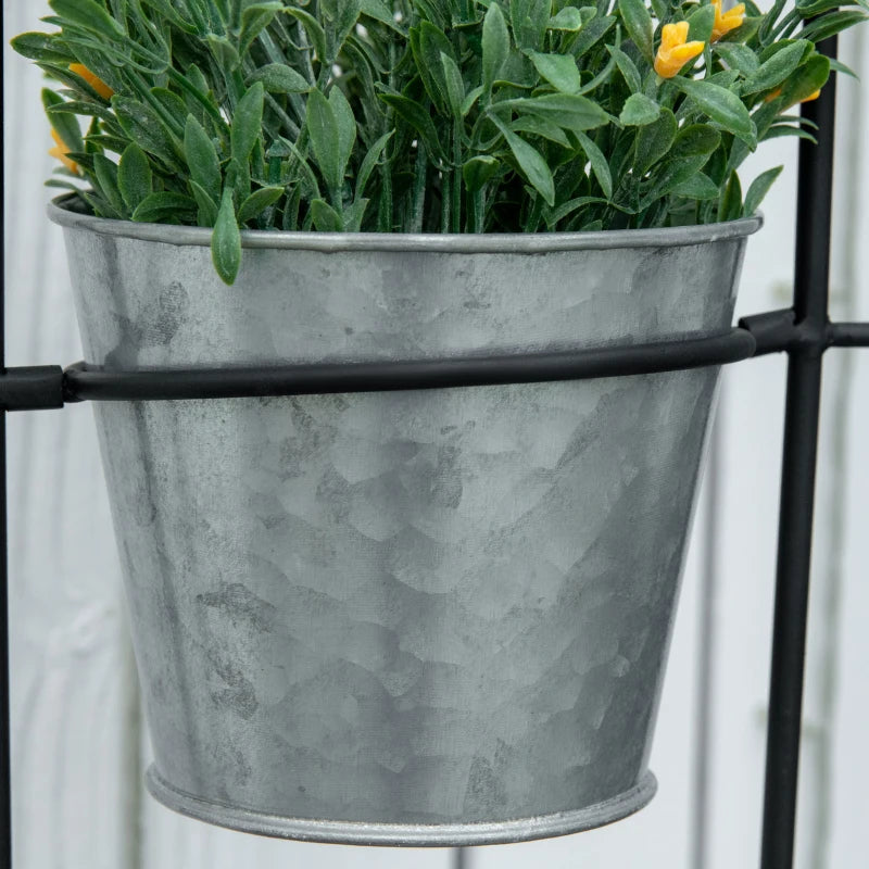 Outsunny Portapiante Verticale Pieghevole con 5 Vasi da Esterno in Metallo, 82x12.5x150cm, Nero