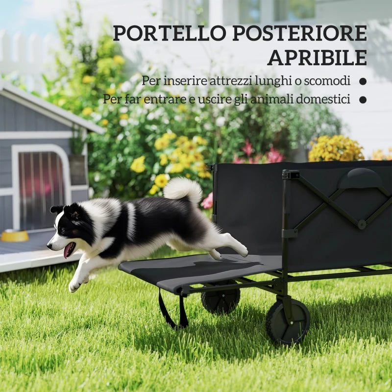 Outsunny Carrello da Giardino 160L Pieghevole con Manico Regolabile, Capacità 100 kg, 95x55x102 cm, Nero