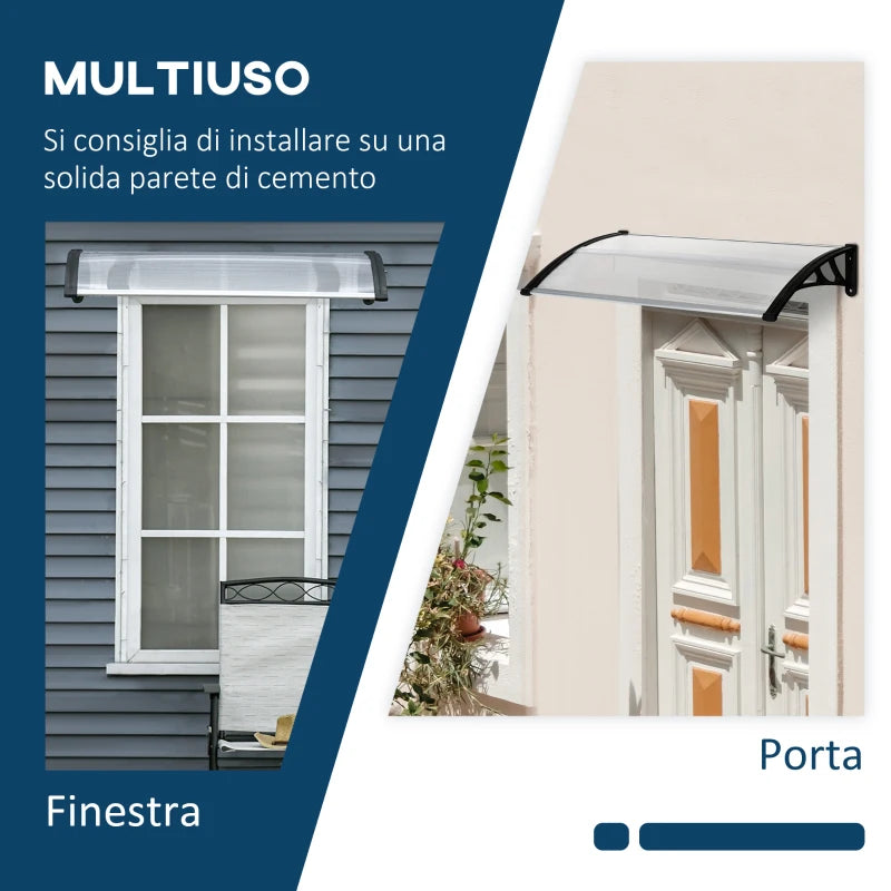 Outsunny Pensilina da Esterno per Finestre e Porte, in Policarbonato e Alluminio, 110x60x18cm - Trasparente