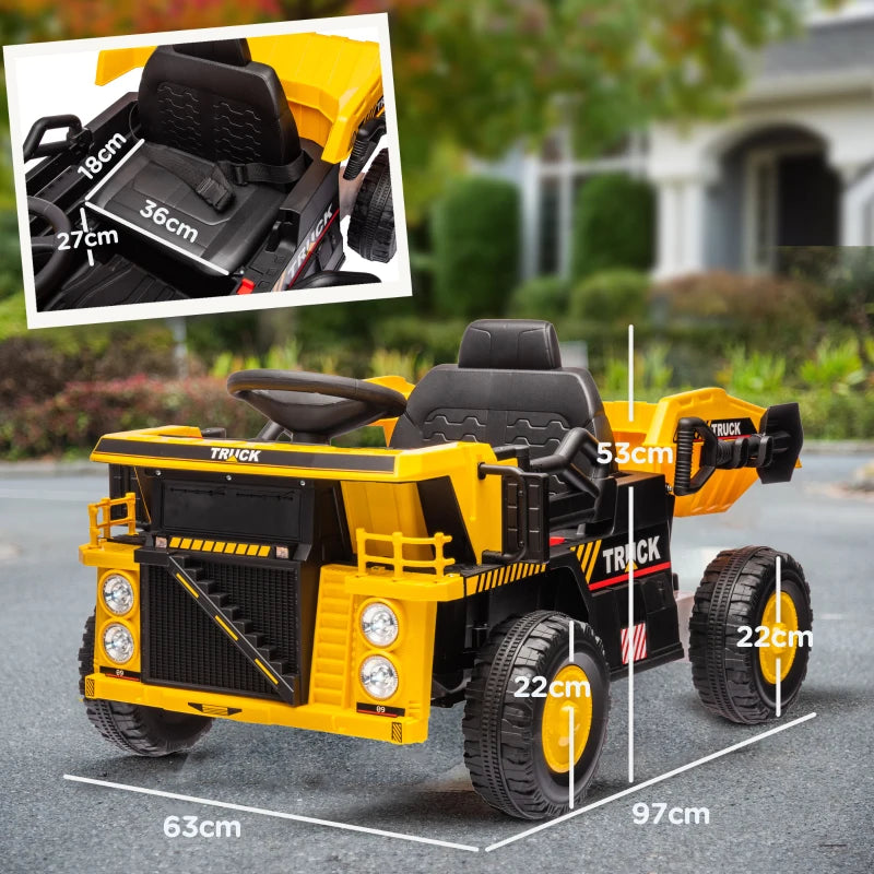 AIYAPLAY Camion per Bambini 3-5 Anni con Motore 12V, Macchina Elettrica per Bambini con Musica e Fari, Giallo
