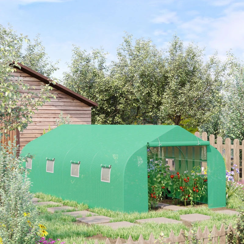 Outsunny Serra a Tunnel con 8 Finestrelle Laterali e Ingresso Avvolgibile, in PE e Acciaio, 6x3x2 m, Verde