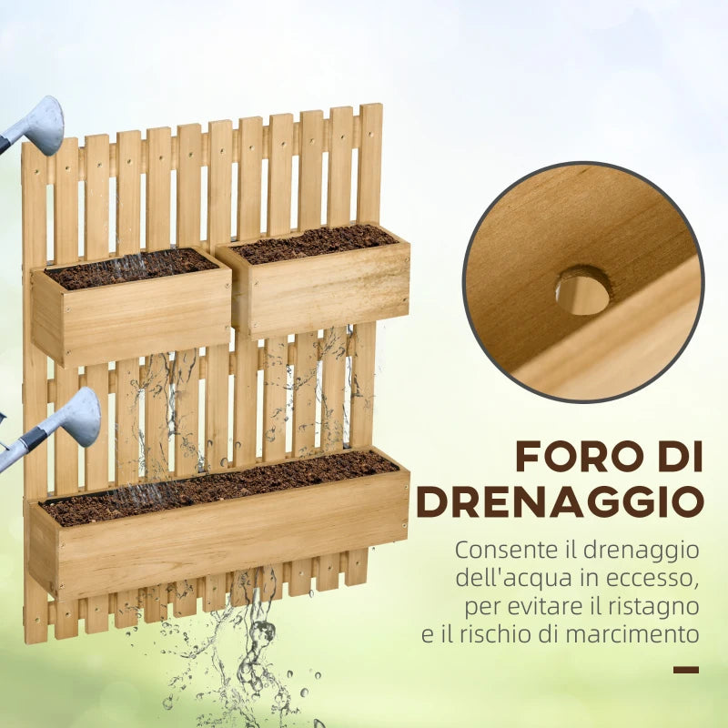Outsunny Fioriera da Esterno Verticale in Legno con 3 Vasi Rimovibili, 60x16x80cm