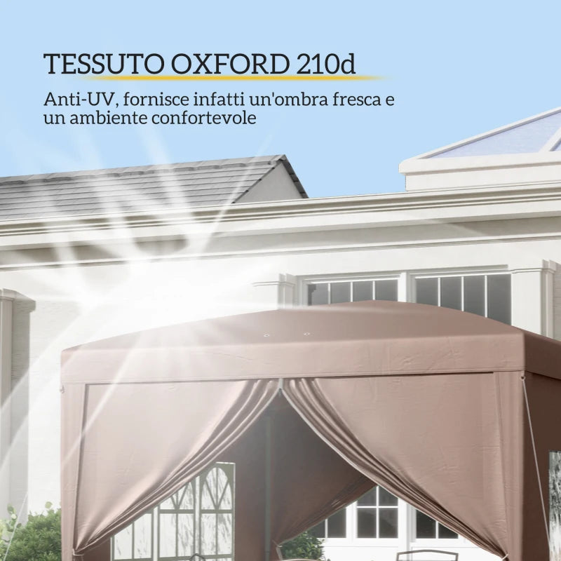 Outsunny Gazebo da Esterno 3x3 m Pieghevole con 4 Pannelli Laterali, in Acciaio e Tessuto Oxford color Caffè