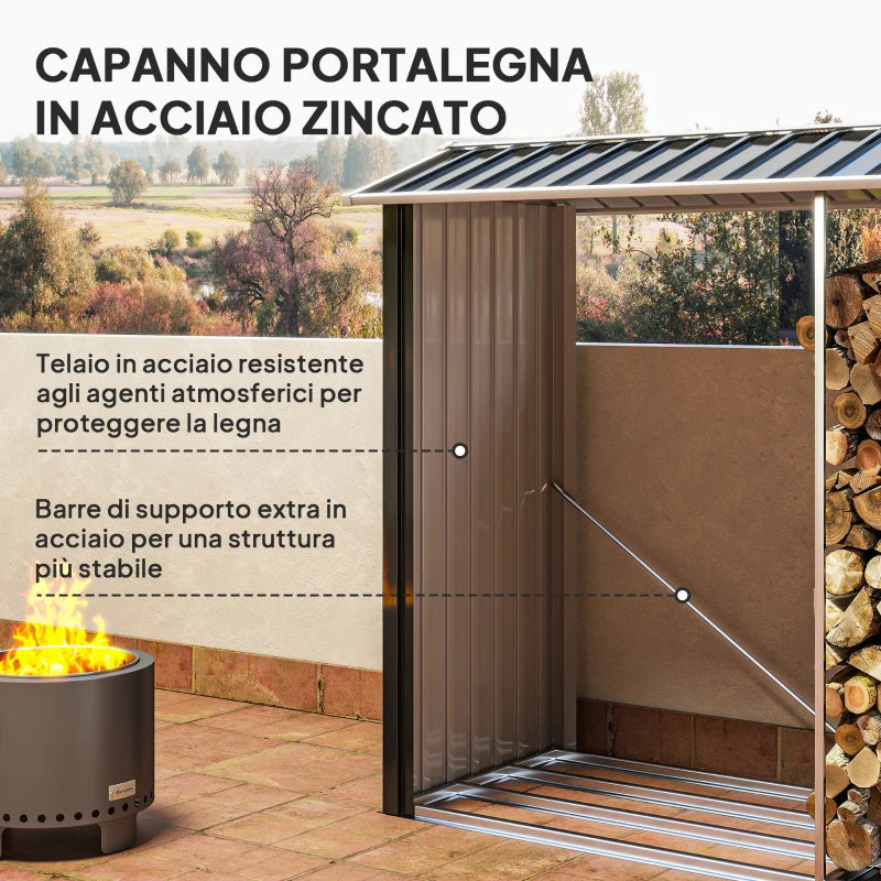 Outsunny Legnaia con Struttura in Acciaio Galvanizzato e Base rialzata, 240x 86x160cm, Nero