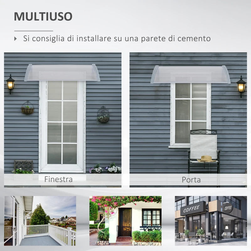 Outsunny Pensilina da Esterno 140x70x21 cm in Plastica e Alluminio per Balconi, Porte e Finestre, Grigio