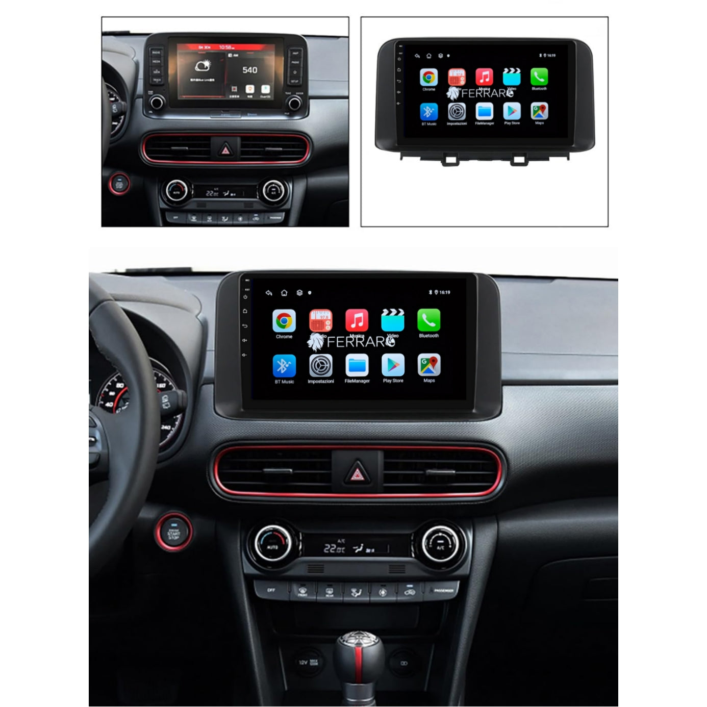 Autoradio per Hyundai Kona Kauai 10.1" | 2017-2020 | Android | Bluetooth | CarPlay | Android Auto | 2GB/4GB/8GB Ram
