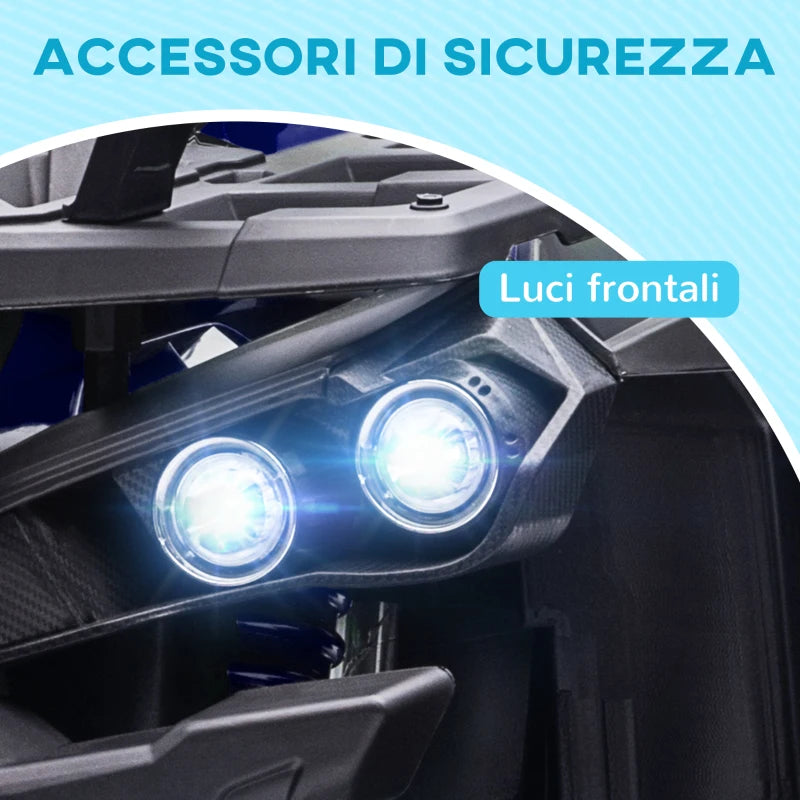 HOMCOM Quad Elettrico per Bambini 3-5 Anni a 12V con Fari e Pedale, in PP e Metallo 100x65x73 cm, Blu