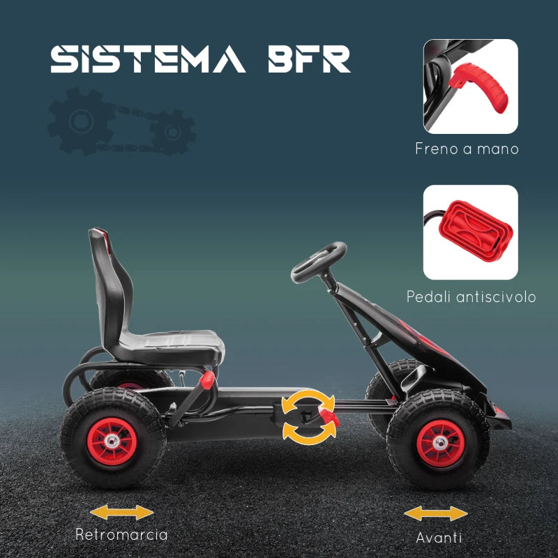 HOMCOM Go Kart a Pedali per Bambini da 5-12 Anni con Sedile Regolabile e Ruote in Gonfiabili, Rosso
