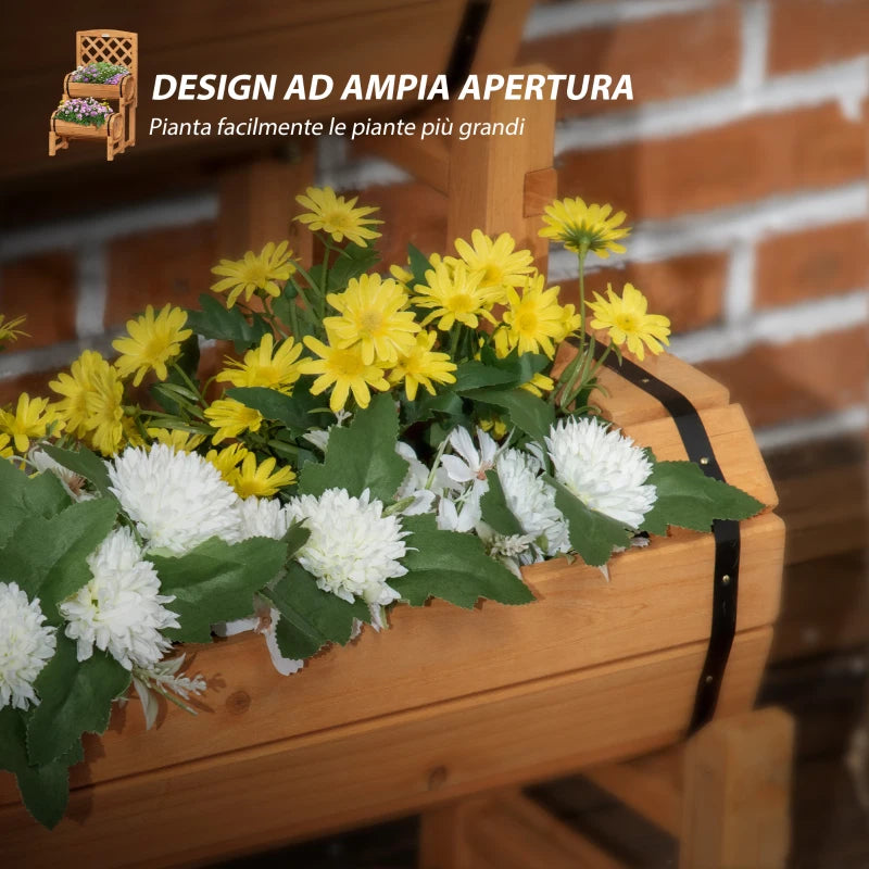 Outsunny Fioriera da Esterno a Mezza Botte in Legno d'Abete con Design Verticale Rialzato, 45x45x80 cm