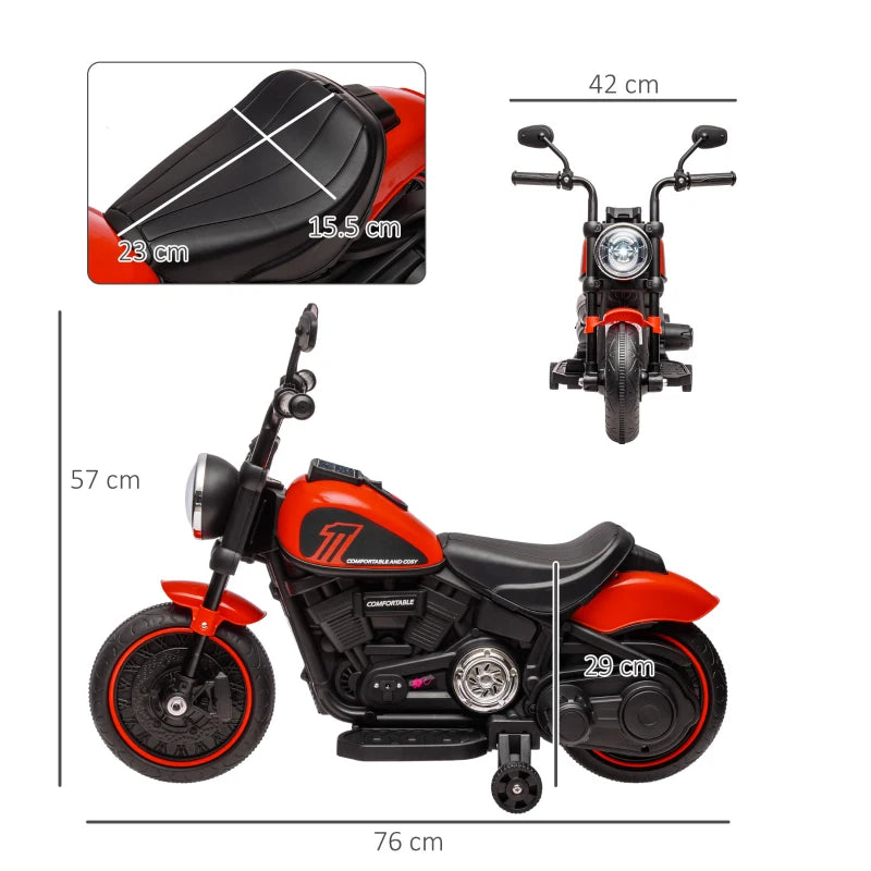 HOMCOM Moto Elettrica per Bambini 18-36 Mesi con Rotelle e Fanale, 76x42x57 cm, Rosso e Nero