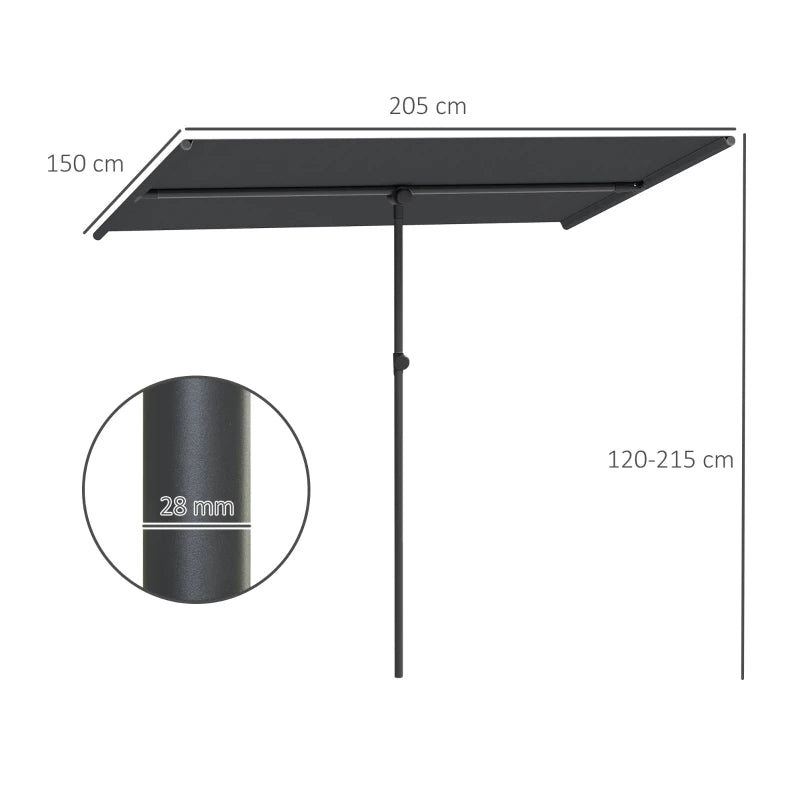 Outsunny Ombrellone per Esterni 1.5x2 m Girevole a 180°, in Poliestere e Alluminio, 150x205x120-215 cm, Grigio Scuro