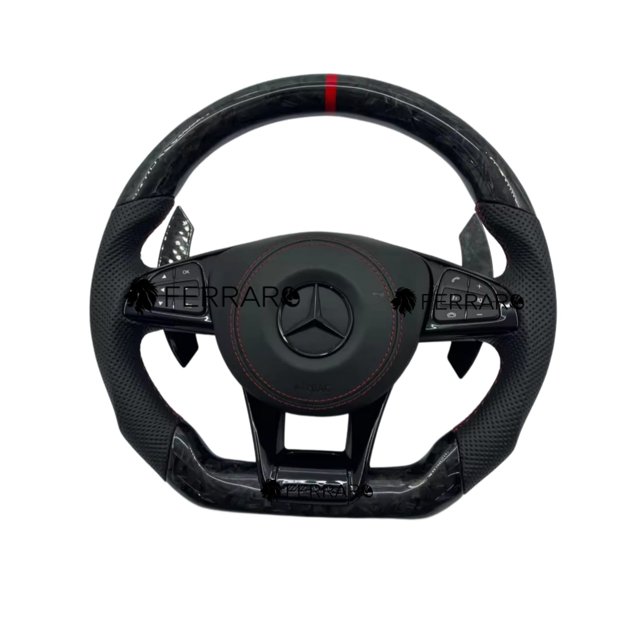 Volante per Mercedes, Carbonio, Etichetta Rossa, Logo Nero, AMG