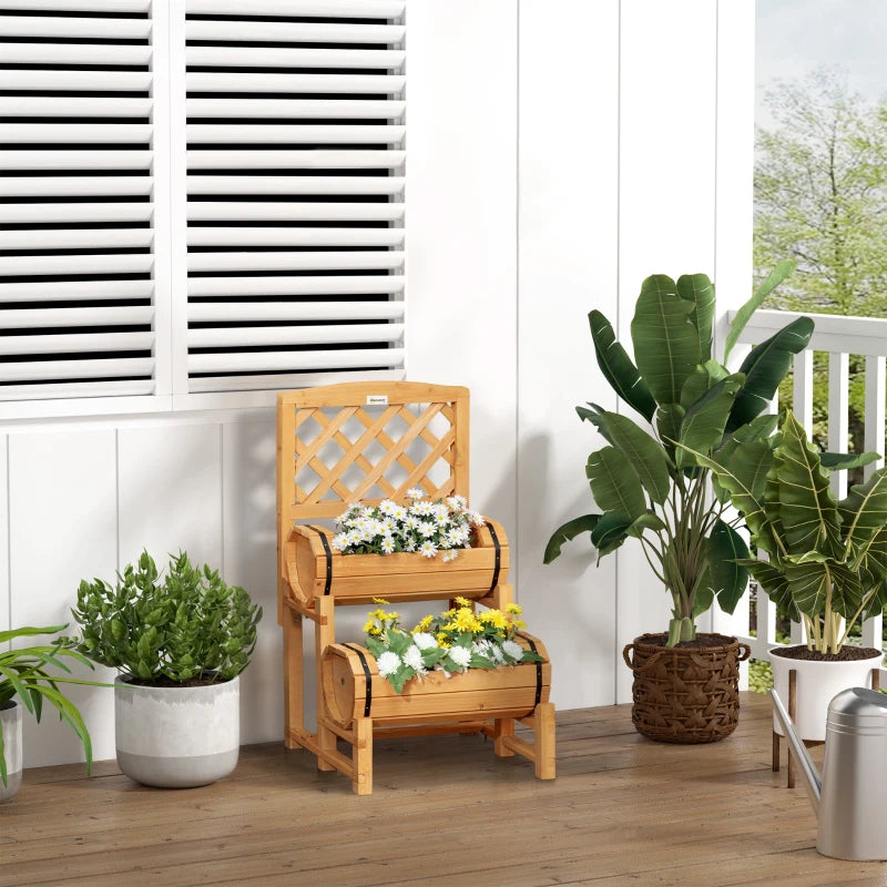 Outsunny Fioriera da Esterno a Mezza Botte in Legno d'Abete con Design Verticale Rialzato, 45x45x80 cm